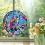 Acrylic Colorful Owl on Branch Diamond Painting Hanging Pendant