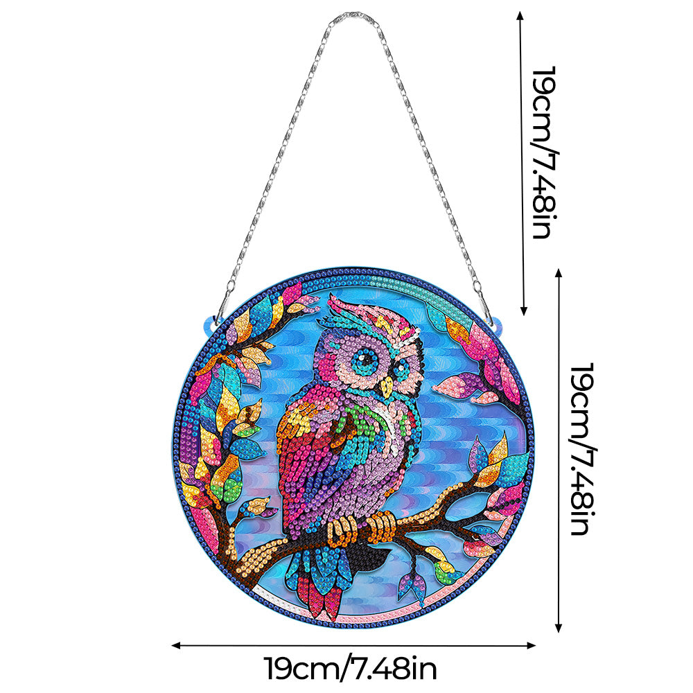 Acrylic Colorful Owl on Branch Diamond Painting Hanging Pendant
