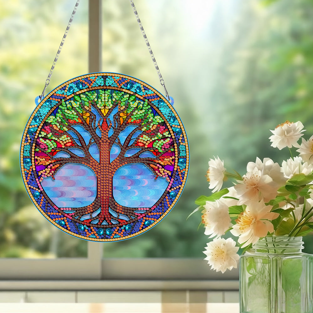 Acrylic Colorful Tree of Life Diamond Painting Hanging Pendant