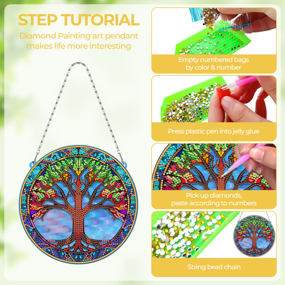 Acrylic Colorful Tree of Life Diamond Painting Hanging Pendant