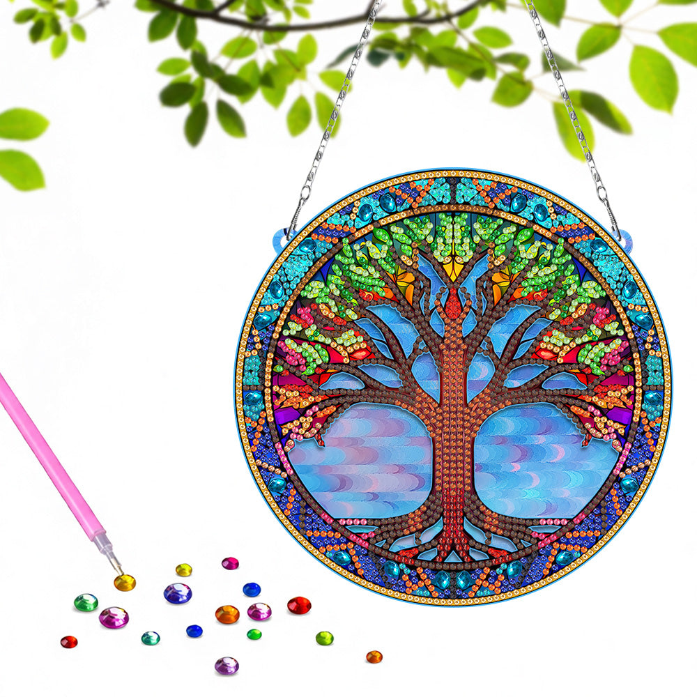 Acrylic Colorful Tree of Life Diamond Painting Hanging Pendant