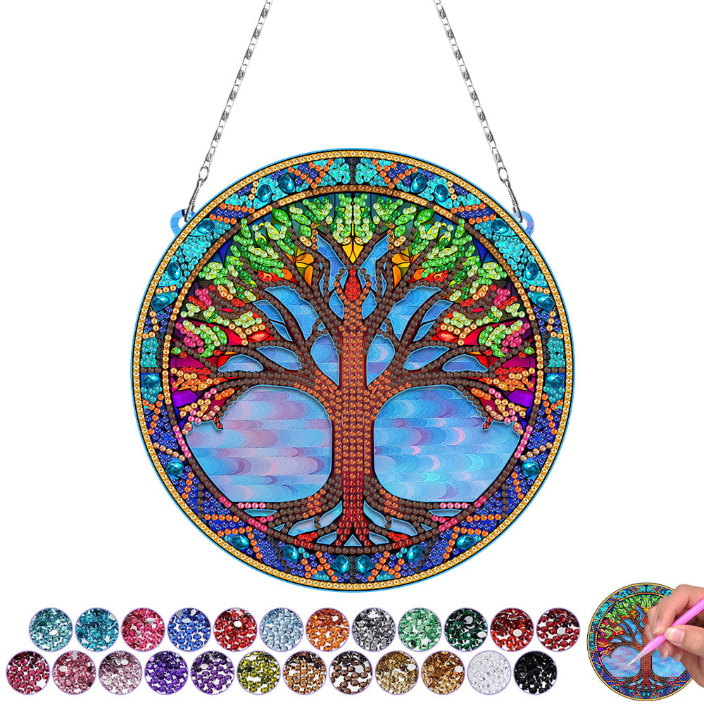 Acrylic Colorful Tree of Life Diamond Painting Hanging Pendant