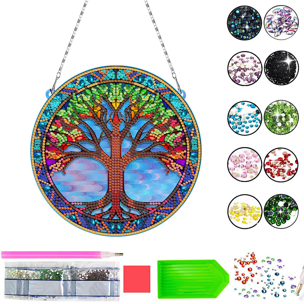 Acrylic Colorful Tree of Life Diamond Painting Hanging Pendant