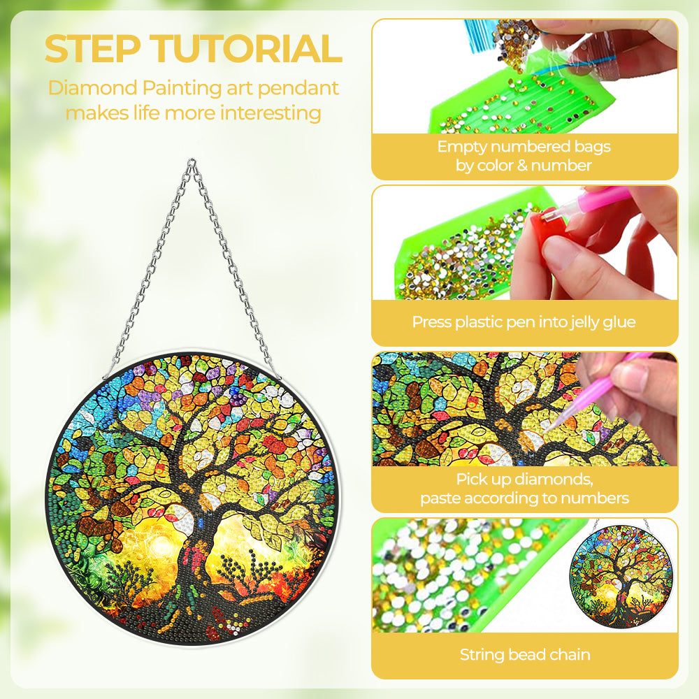 Acrylic Flourishing Tree of Life Diamond Painting Hanging Pendant