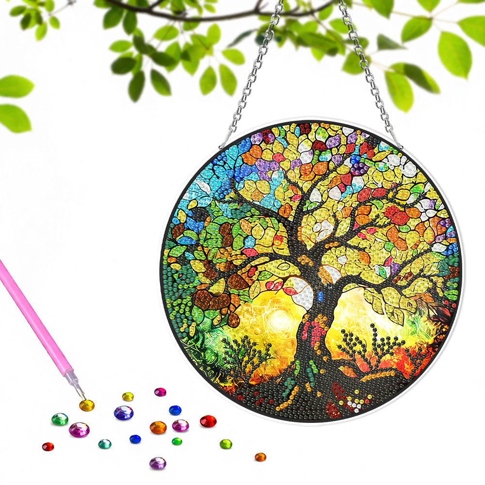 Acrylic Flourishing Tree of Life Diamond Painting Hanging Pendant