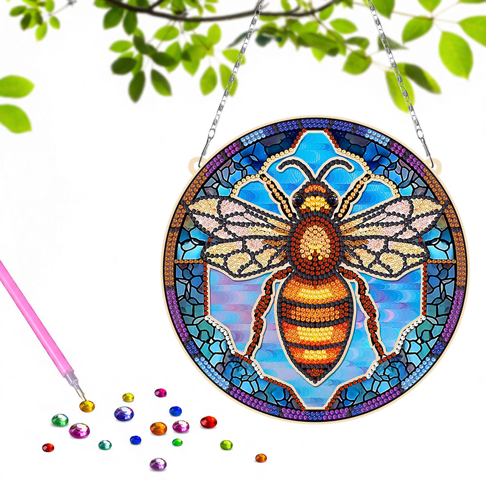 Acrylic Golden Queen Bee Diamond Painting Hanging Pendant