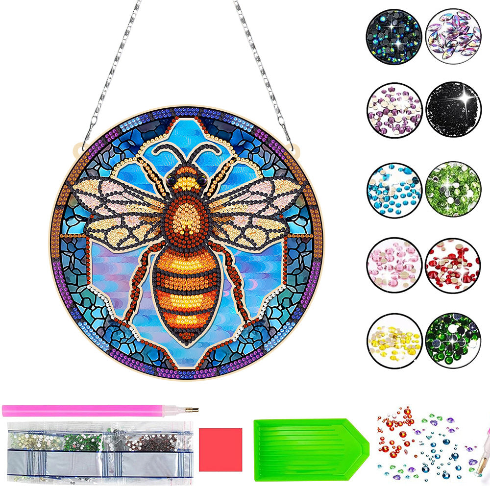 Acrylic Golden Queen Bee Diamond Painting Hanging Pendant