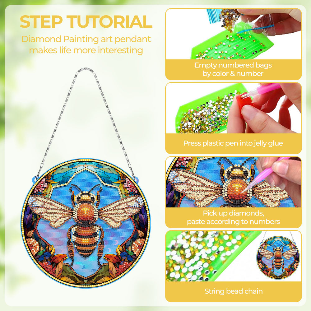 Acrylic Industrious Bee Diamond Painting Hanging Pendant