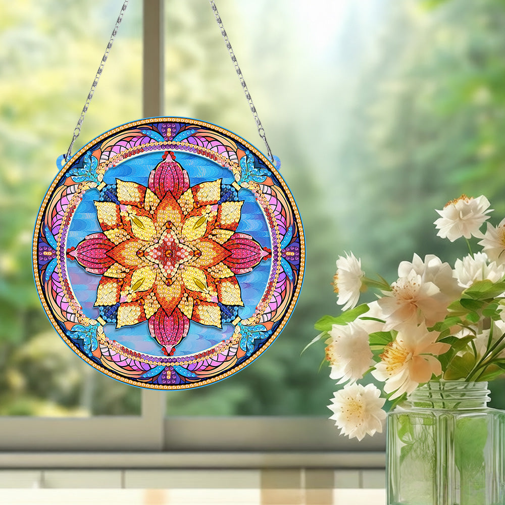 Acrylic Mandala Lotus Flower Diamond Painting Hanging Pendant