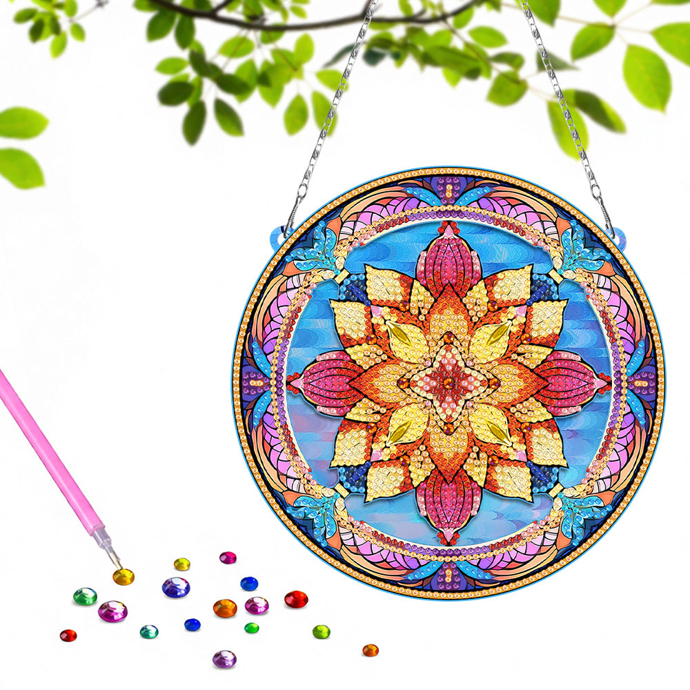 Acrylic Mandala Lotus Flower Diamond Painting Hanging Pendant