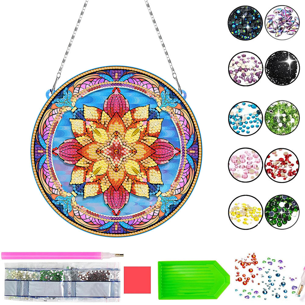 Acrylic Mandala Lotus Flower Diamond Painting Hanging Pendant