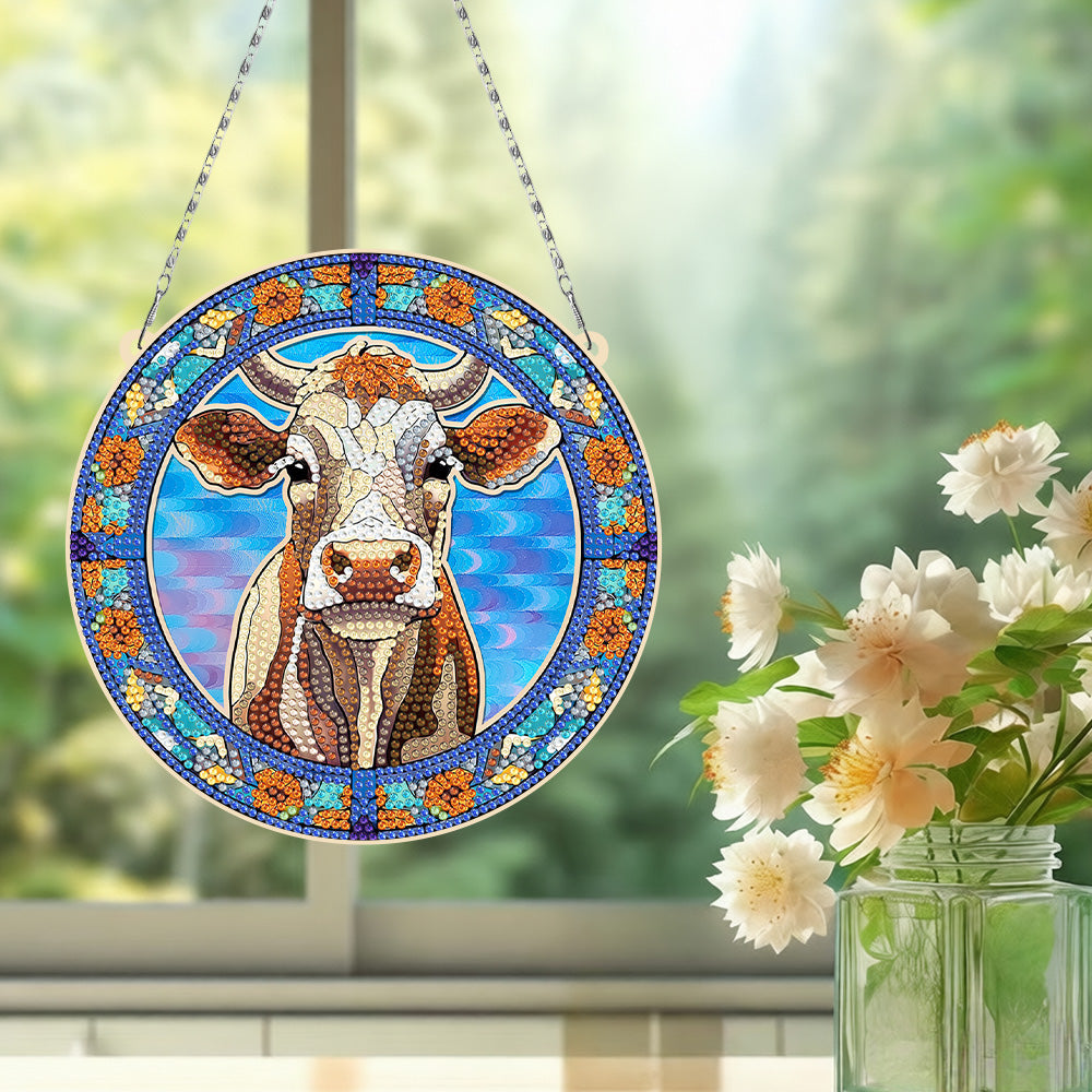 Acrylic The Cow's Gaze Diamond Painting Hanging Pendant