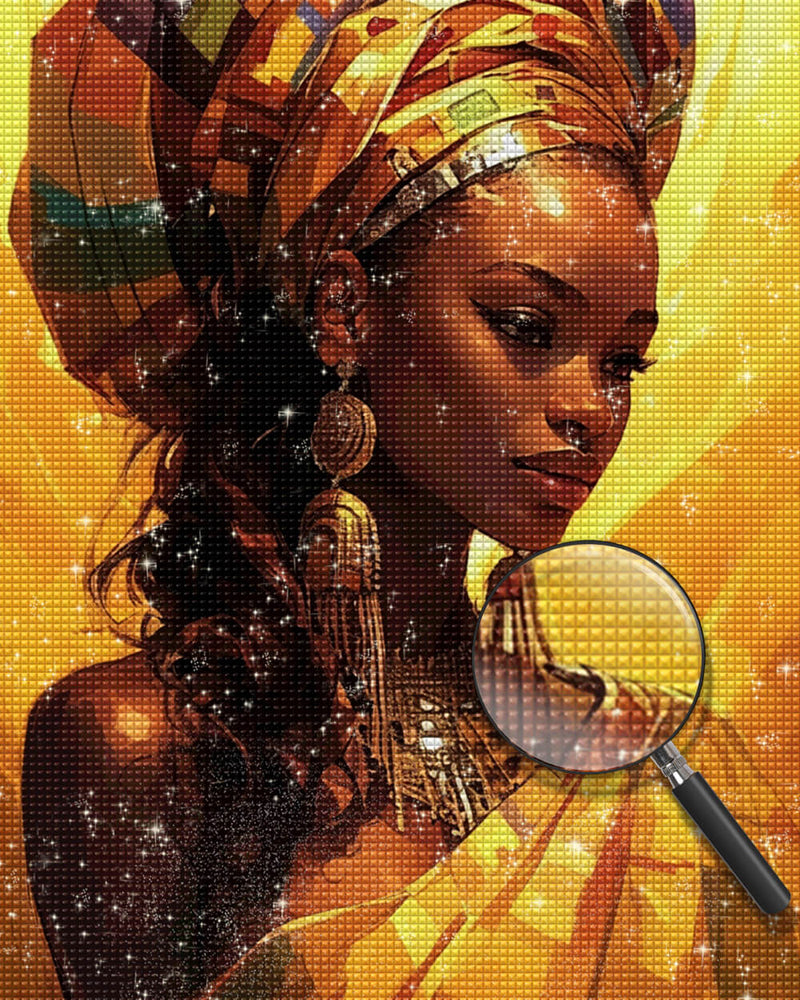 African Woman Wearing Gold Jewelry Diamond Painting