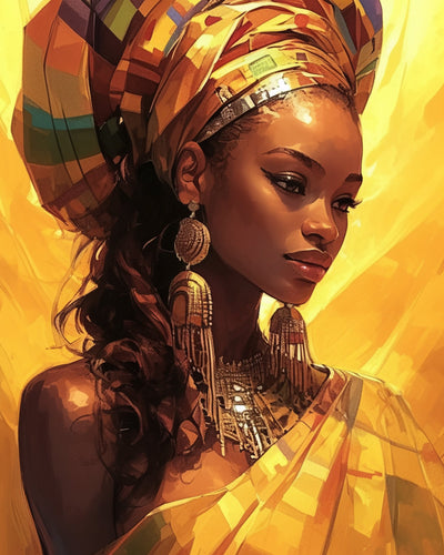 African Woman Wearing Gold Jewelry Diamond Painting