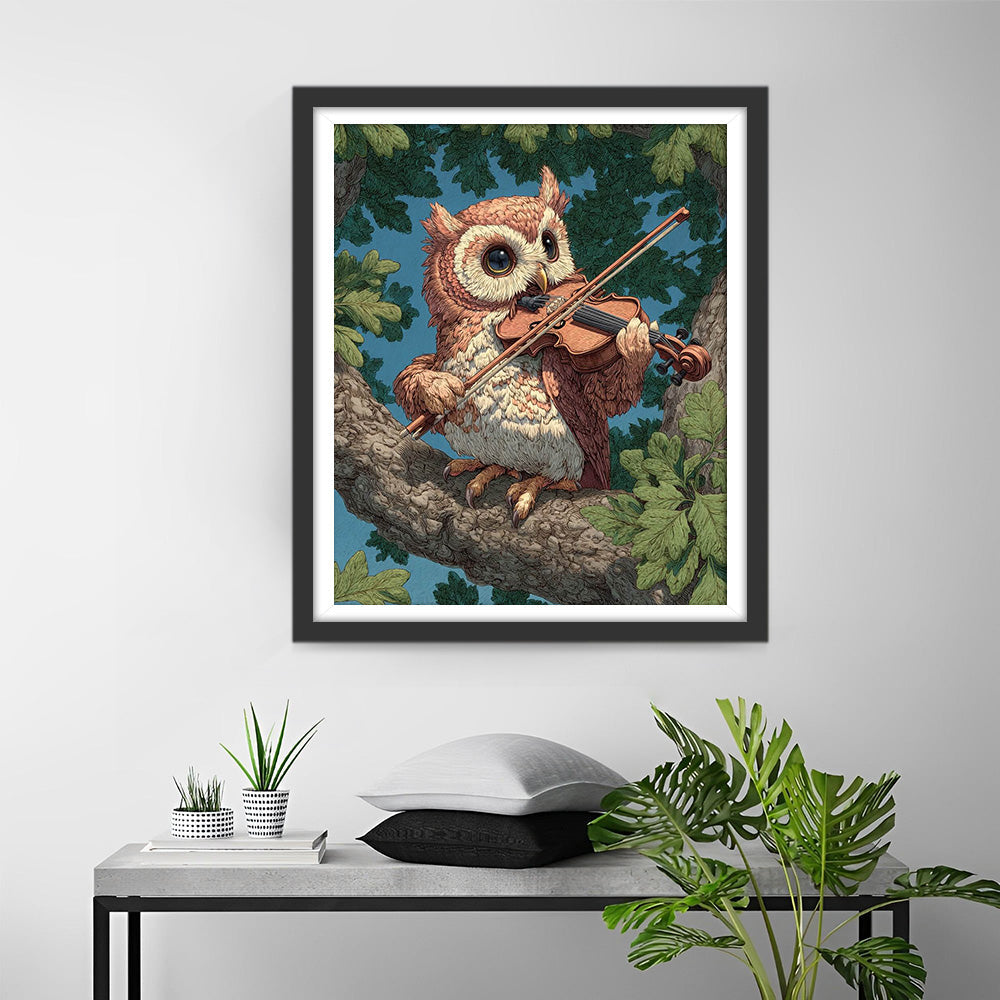 An Owl Playing the Violin in a Tree Diamond Painting
