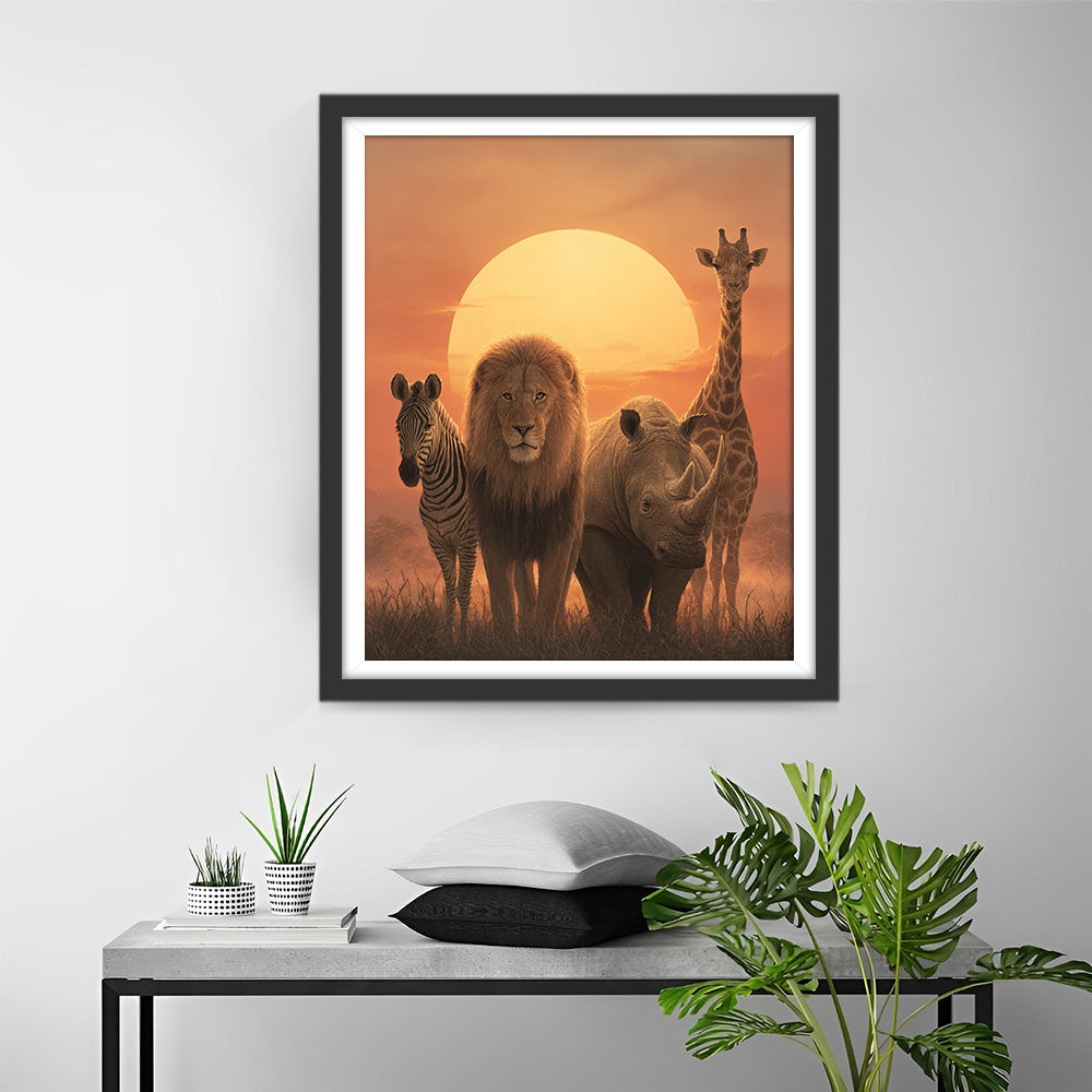 Animals of the African Savanna at Sunset Diamond Painting