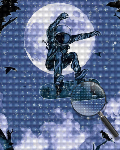 Astronaut Skateboarding under the Moon Diamond Painting