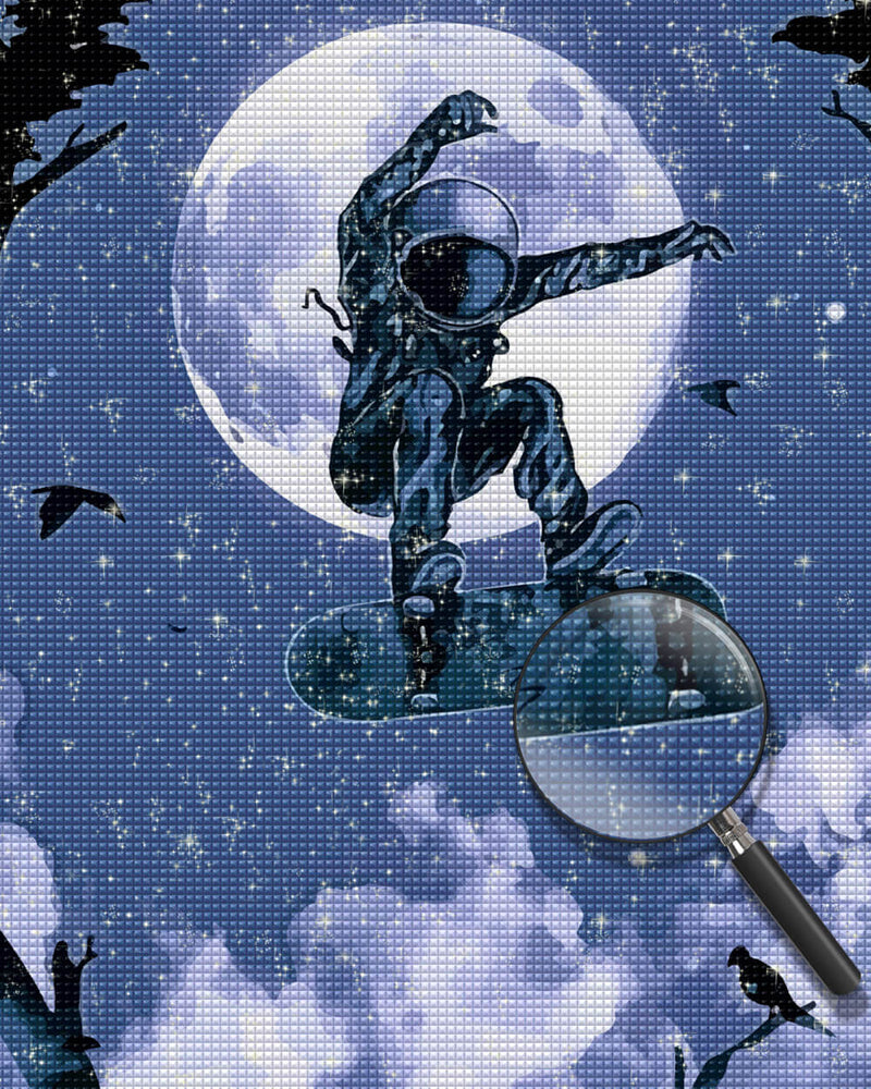 Astronaut Skateboarding under the Moon Diamond Painting