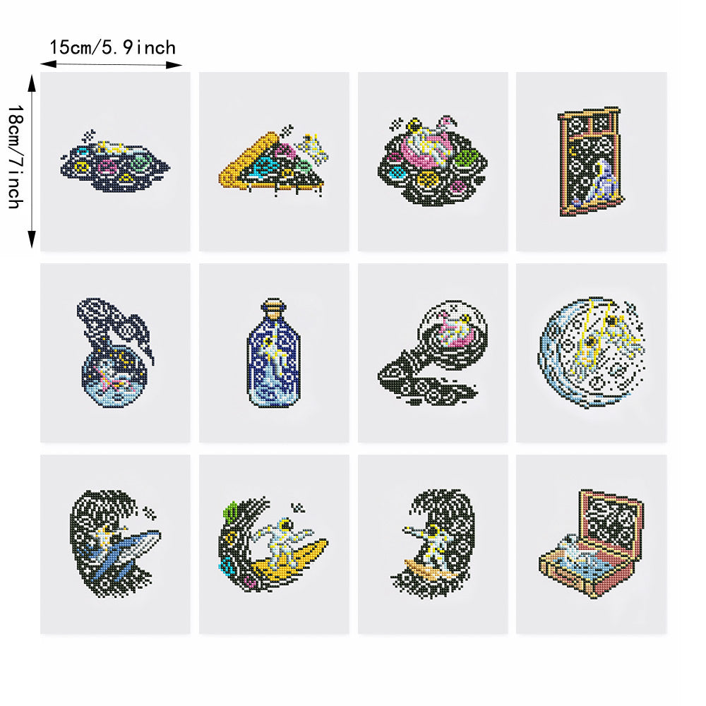 Astronauts and the Moon 12Pcs - Mini Diamond Painting Kit