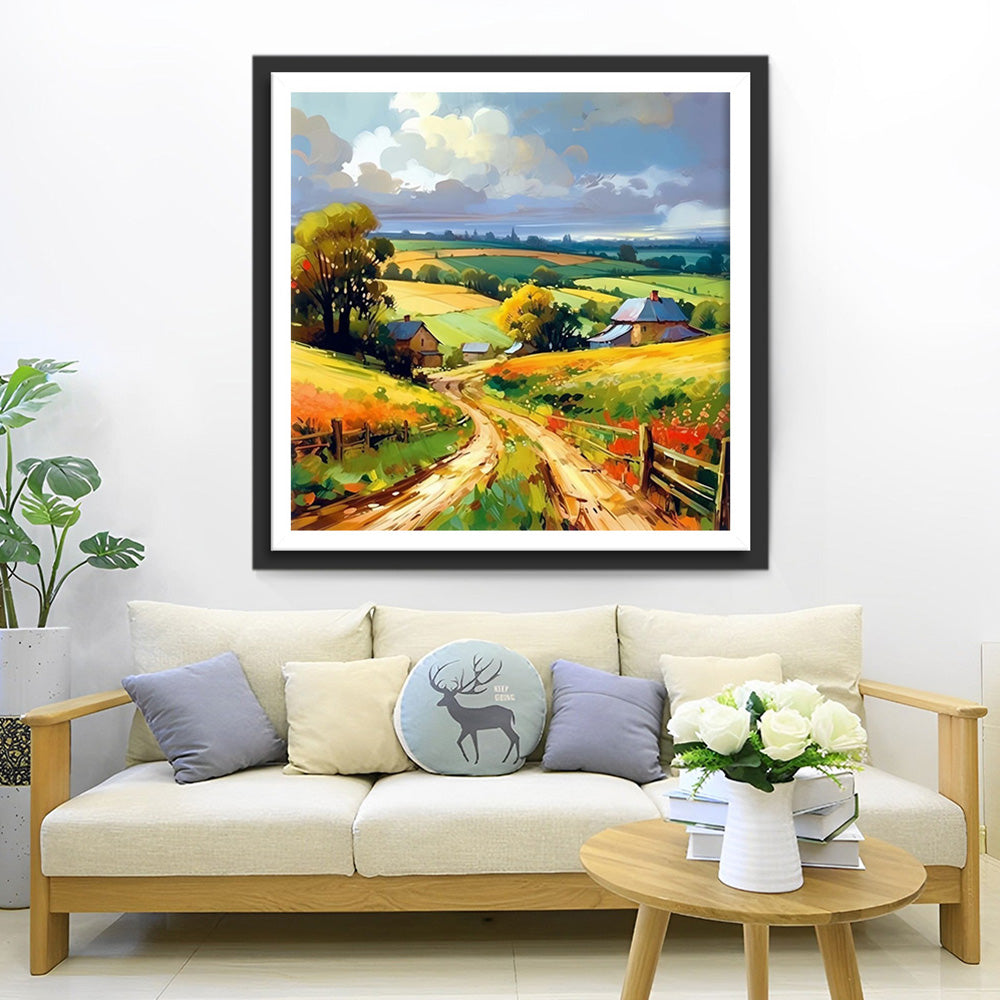 Autumn Farmland and Cottage Diamond Painting