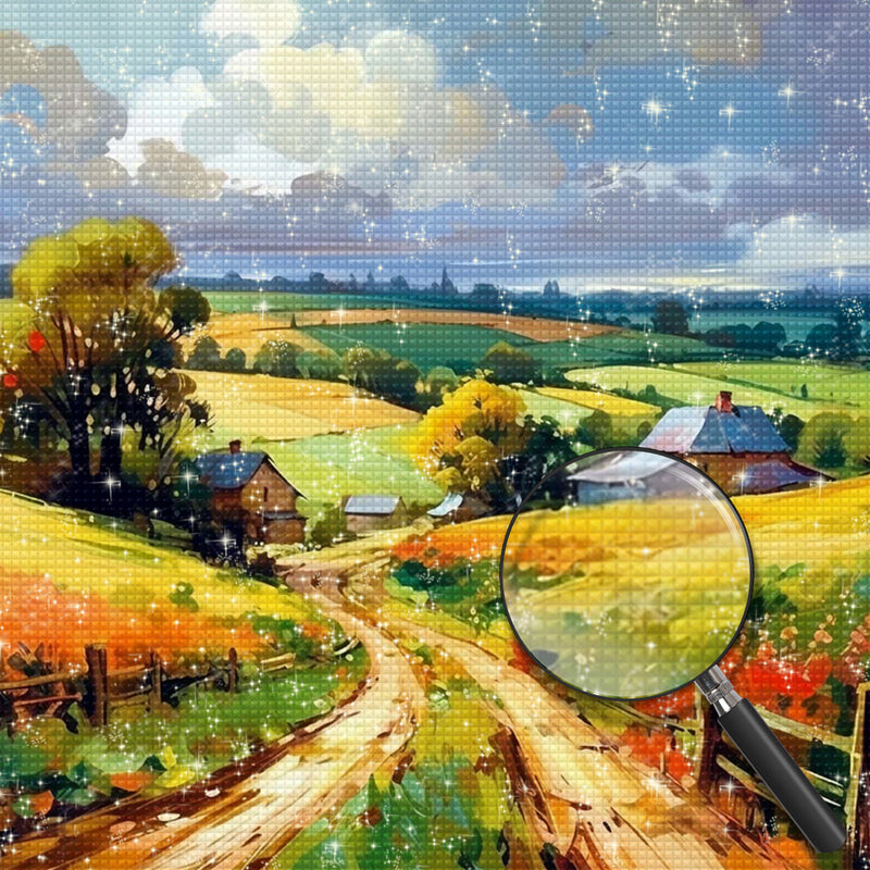 Autumn Farmland and Cottage Diamond Painting