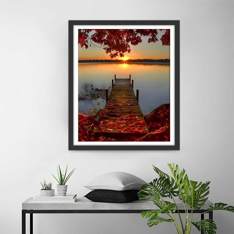 Autumn Lake Sunset Diamond Painting
