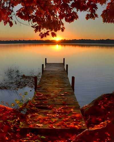 Autumn Lake Sunset Diamond Painting