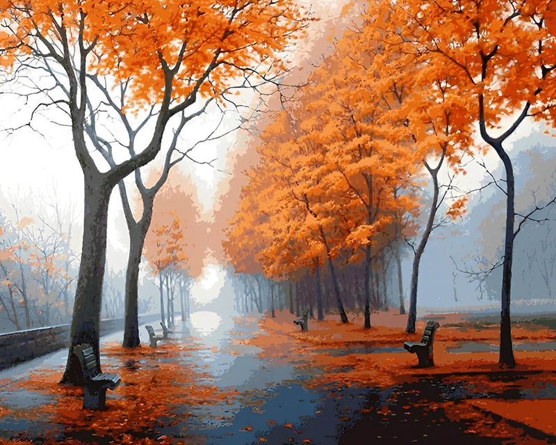 Autumn Leaves on the Road Diamond Painting