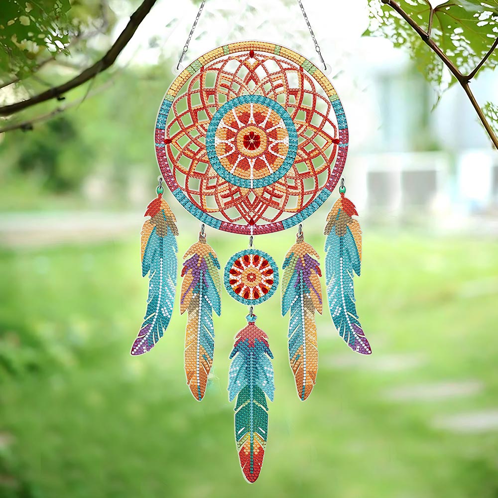 Autumn Lotus Mandala Dreamcatcher 2D Flat Hanging Diamond Painting Kits