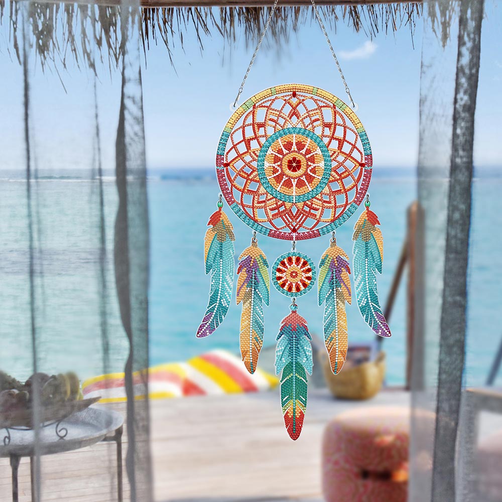 Autumn Lotus Mandala Dreamcatcher 2D Flat Hanging Diamond Painting Kits