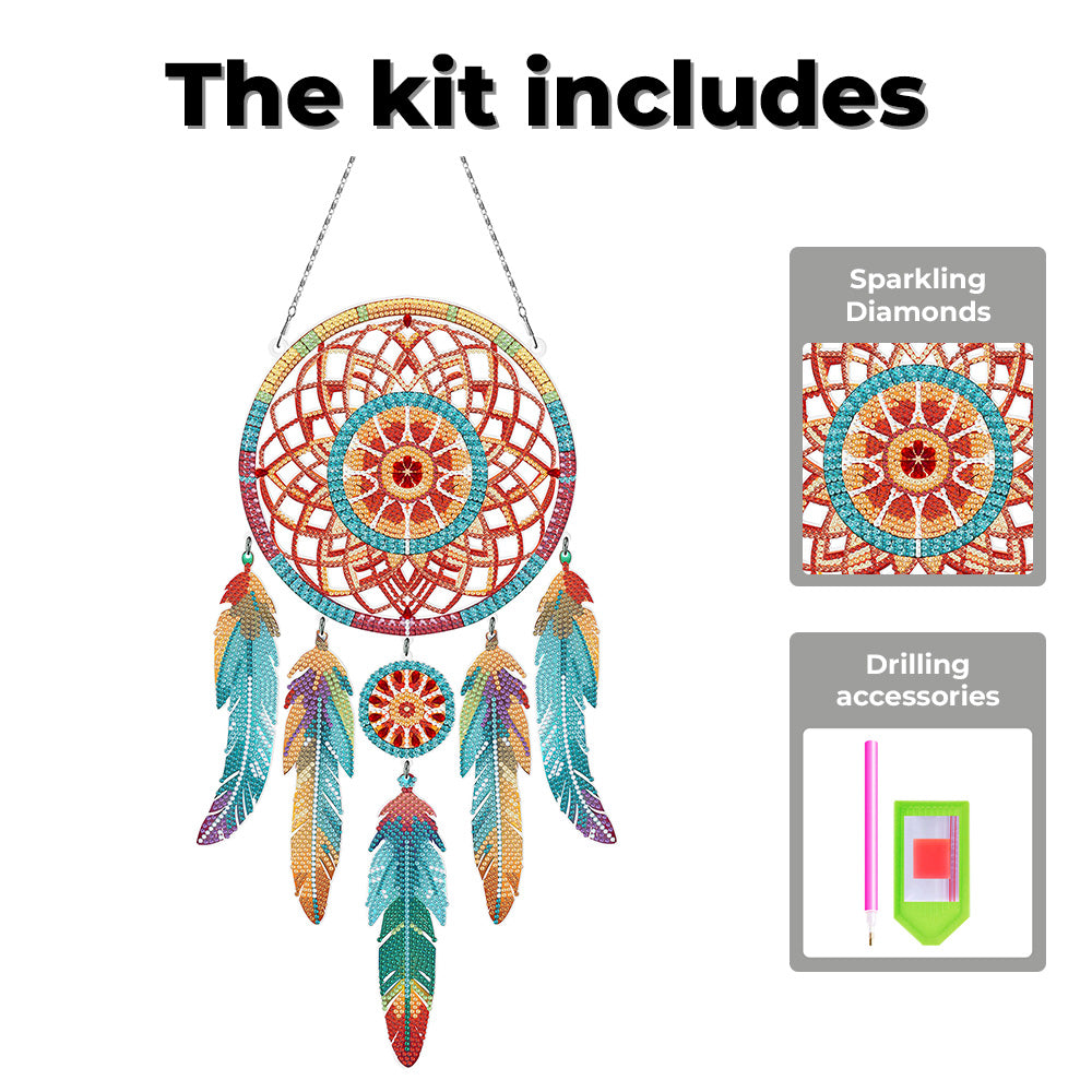 Autumn Lotus Mandala Dreamcatcher 2D Flat Hanging Diamond Painting Kits