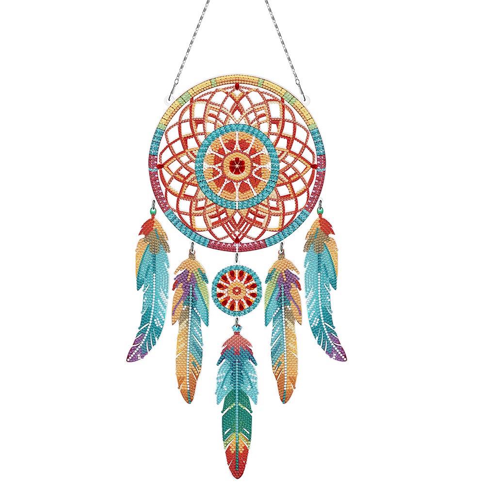 Autumn Lotus Mandala Dreamcatcher 2D Flat Hanging Diamond Painting Kits