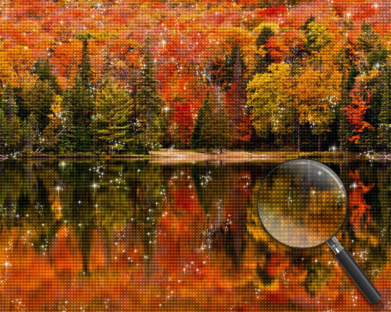 Autumn Woods and Reflection Diamond Painting