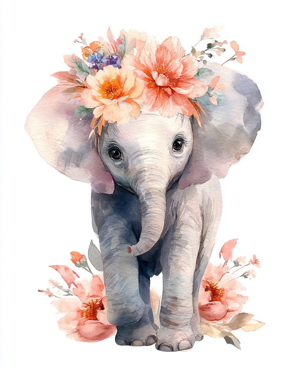Baby Elephant and Flowers Diamond Painting