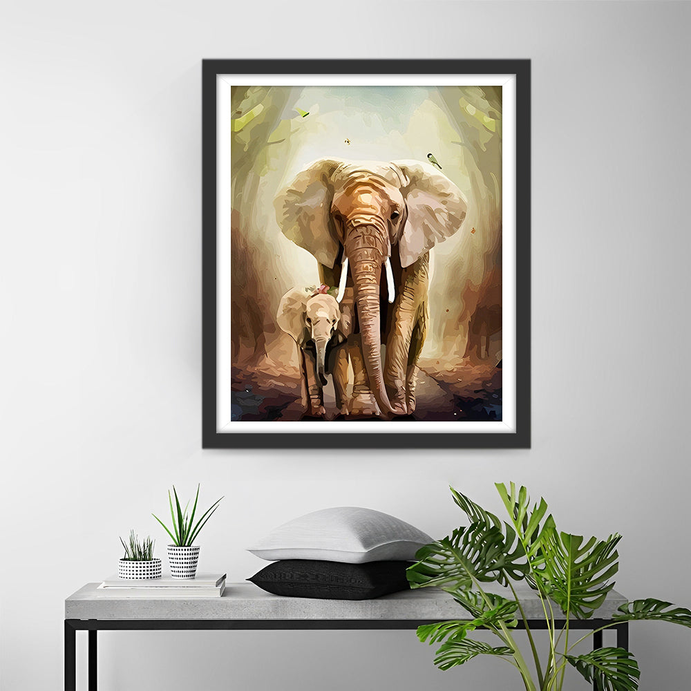 Baby Elephant and His Mum Diamond Painting
