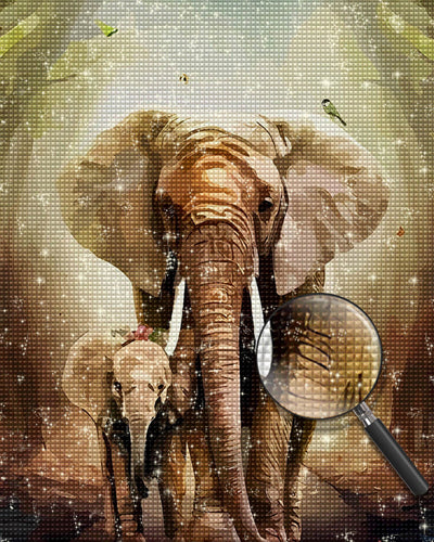 Baby Elephant and His Mum Diamond Painting