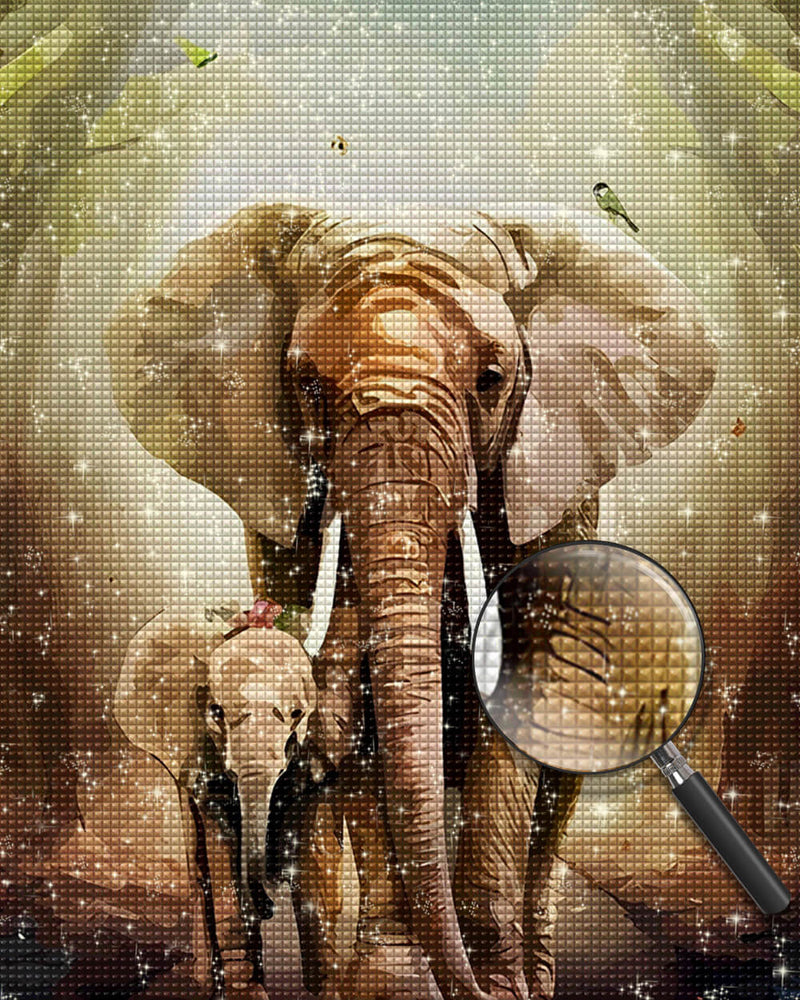 Baby Elephant and His Mum Diamond Painting