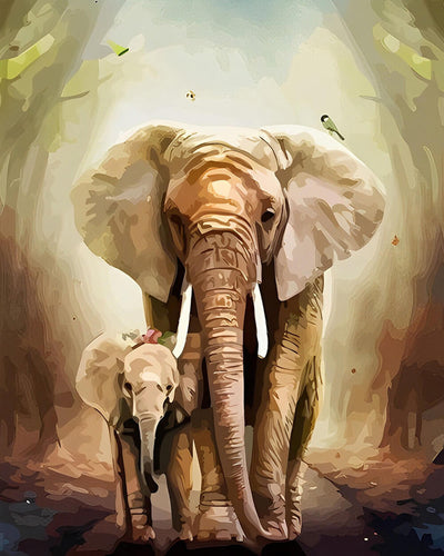 Baby Elephant and His Mum Diamond Painting