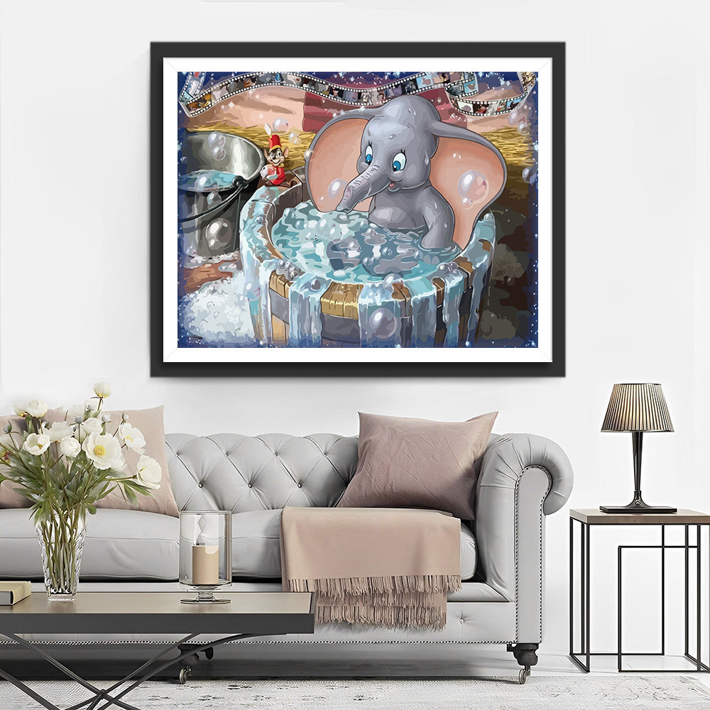 Baby Elephant Taking A Bath Diamond Painting