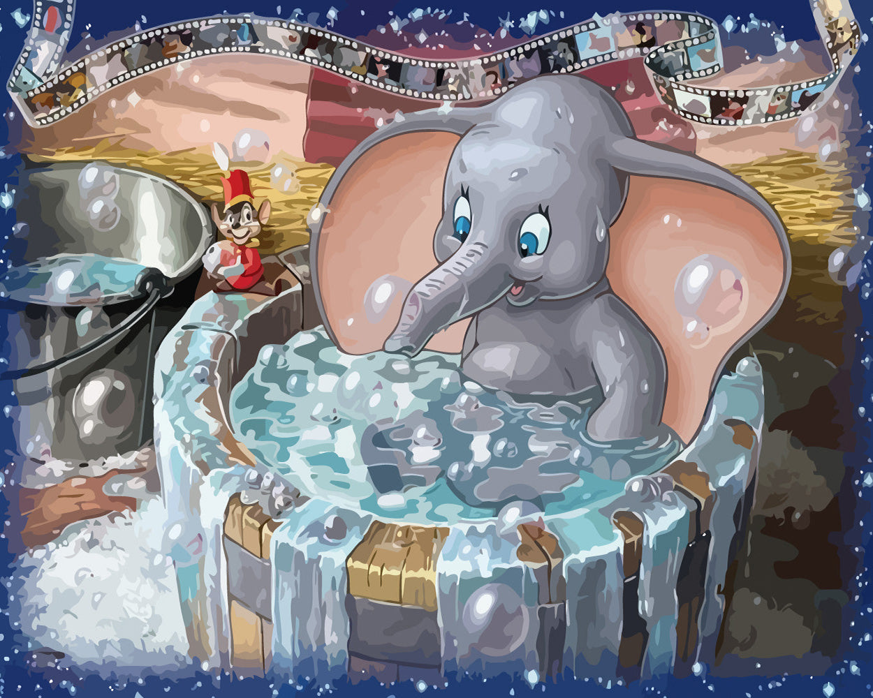 Baby Elephant Taking A Bath Diamond Painting