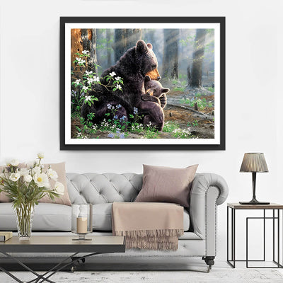 Bear and Baby Bear in the Morning Forest Diamond Painting