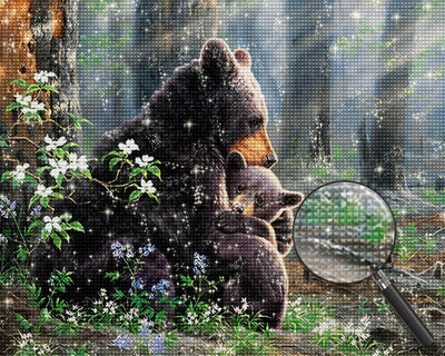Bear and Baby Bear in the Morning Forest Diamond Painting