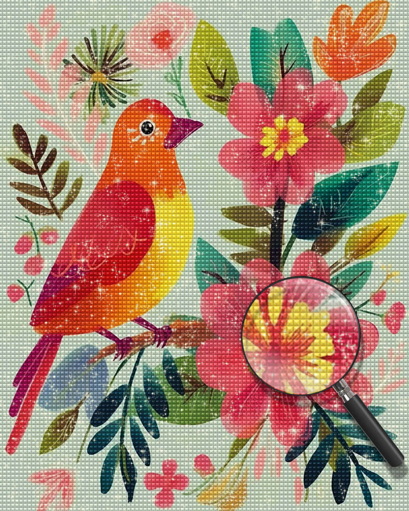 Beautiful Bird and Flowers Diamond Painting