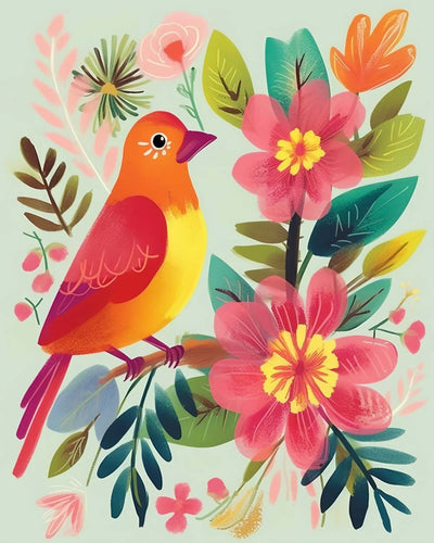 Beautiful Bird and Flowers Diamond Painting