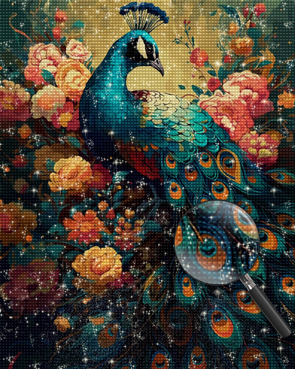Beautiful Peacock and Peony Flowers Diamond Painting