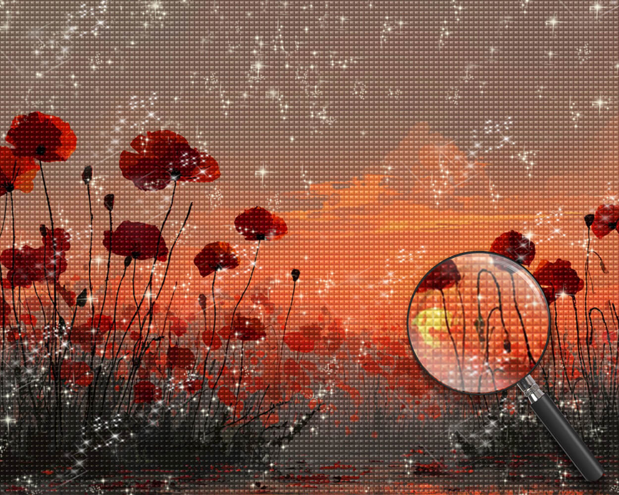 Beautiful Poppy Fields at Sunset Diamond Painting