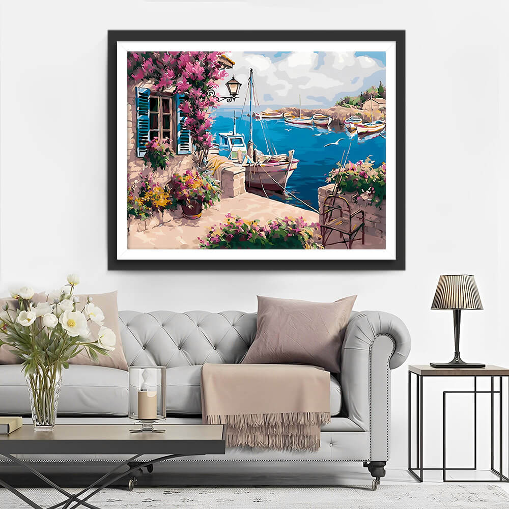 Beautiful View of the Sea and Boats Diamond Painting 