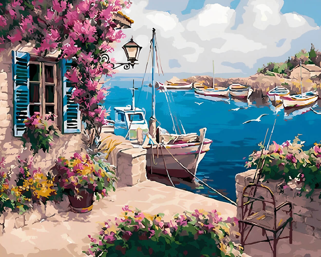 Beautiful View of the Sea and Boats Diamond Painting