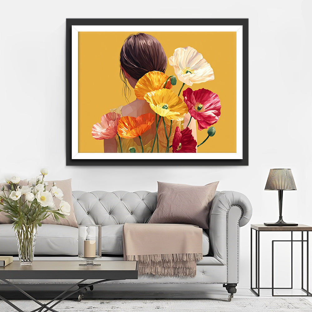 Beautiful Woman and Colorful Poppies Diamond Painting