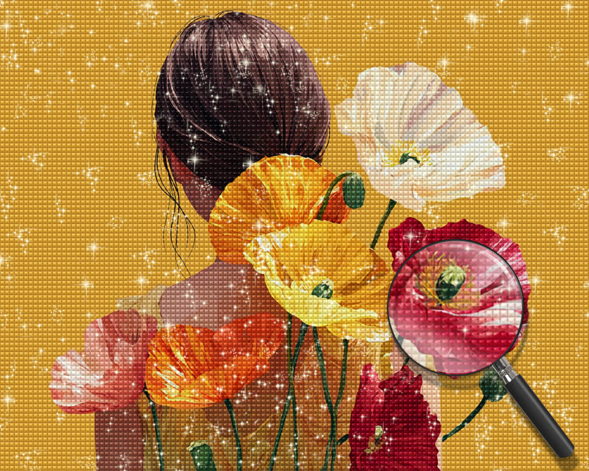 Beautiful Woman and Colorful Poppies Diamond Painting